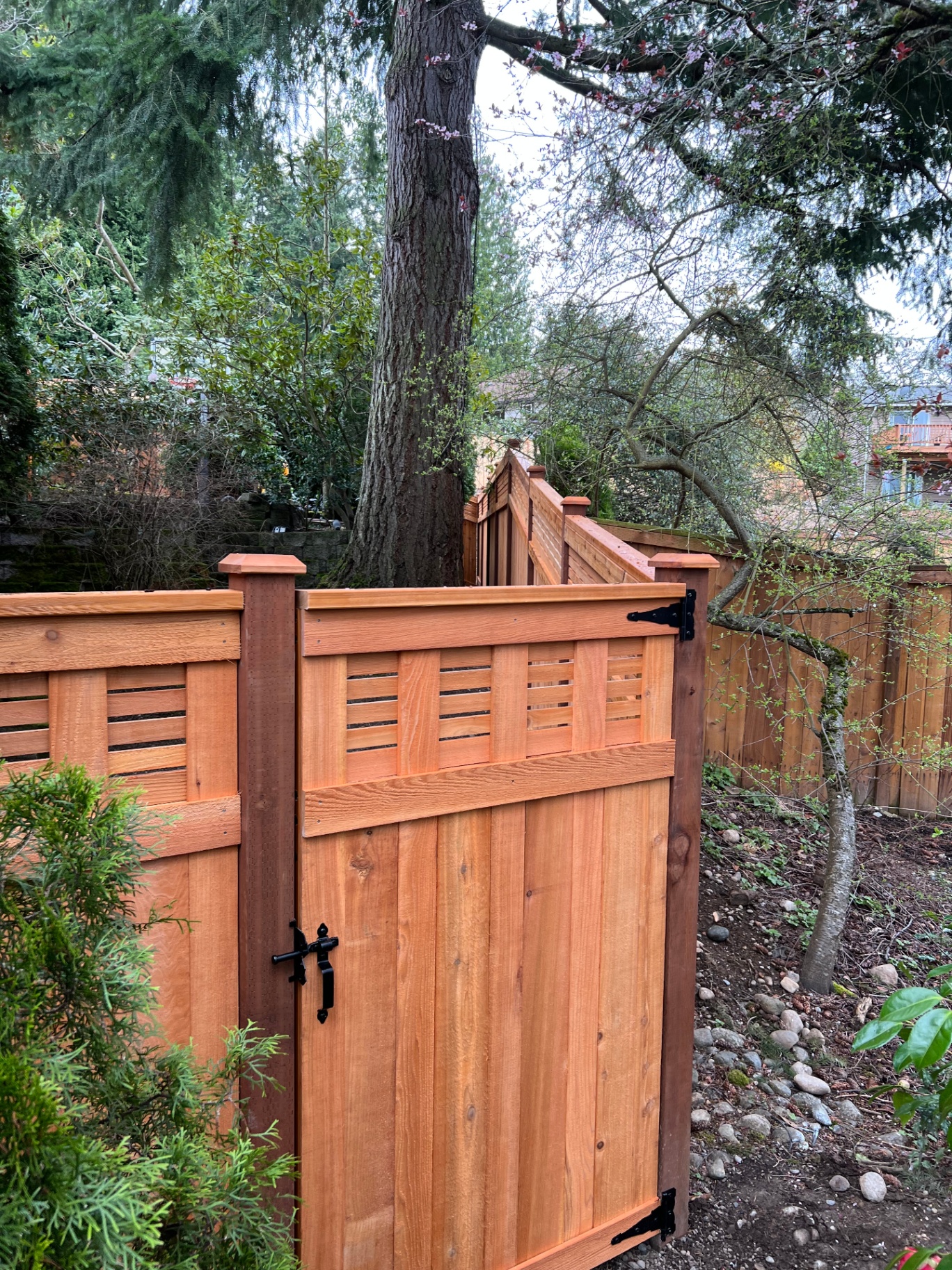 Horizontal lattice gate detail showing premium construction quality