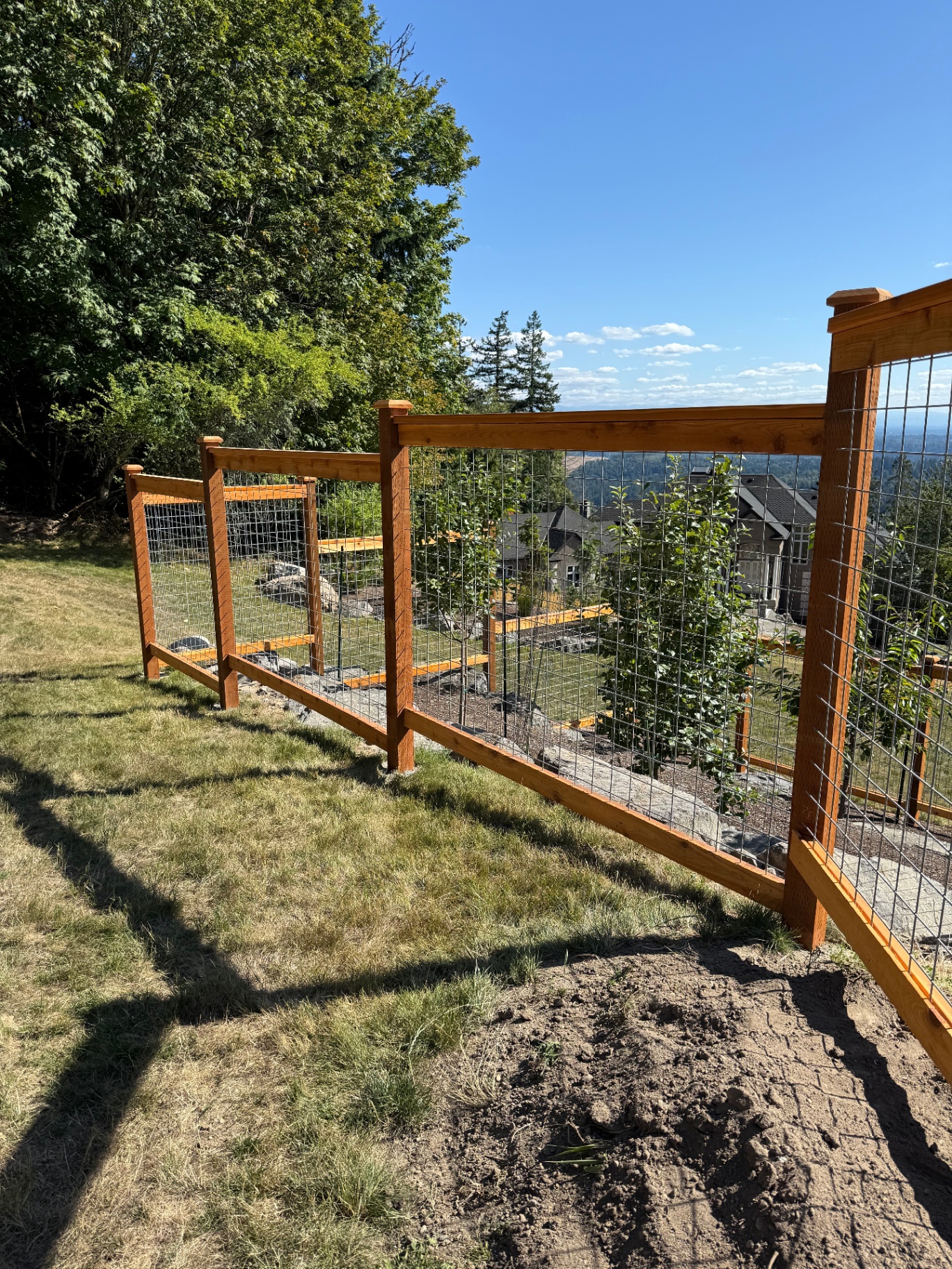 Galvanized hogwire fence showing wire mesh detail and cedar frame construction