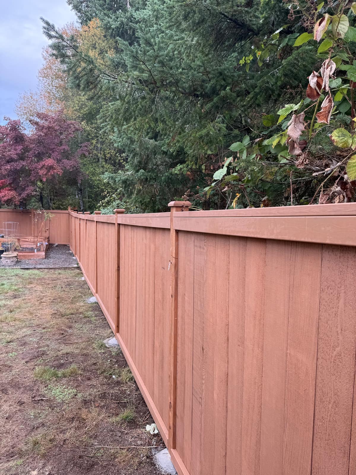 Rodda Manor stained cedar picture frame fence in Maple Valley, WA